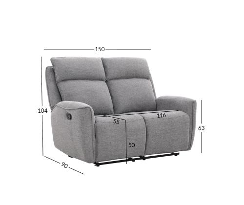 Diivan MAREN 2-kohaline manuaalne recliner 150x90xH104cm, hall