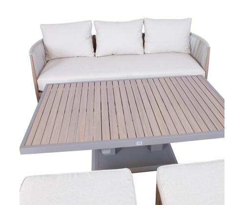 Aiamööblikomplekt MEDINA laud, diivan, 2 tugitooli ja 2 tumbat, beež