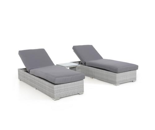 Lamamistoolide komplekt ASCOT hall, 2 lamamistooli 195x69xH40/90cm, abilaud 48x48xH37cm, alumiinium, plastikpunutis