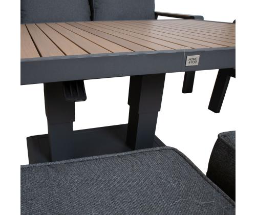 Aiamööblikomplekt PARKER laud, diivan, 2 tugitooli ja 2 tumbat, hall