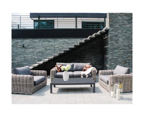 Aiamööblikomplekt CALISTA laud, diivan ja 2 tooli, hall