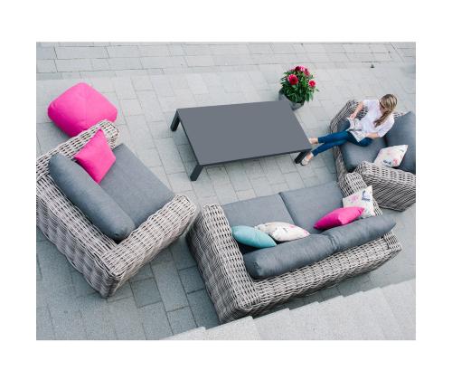 Aiamööblikomplekt CALISTA laud, diivan ja 2 tooli, hall