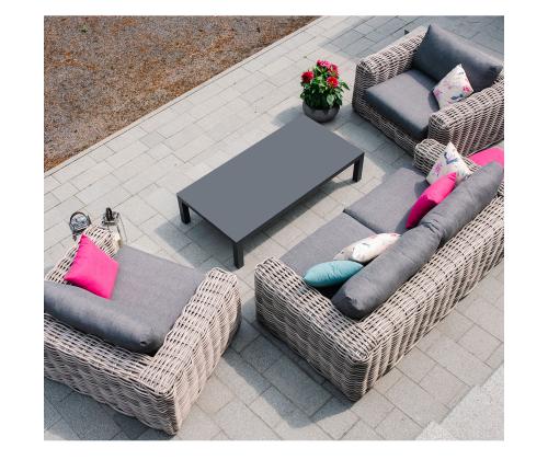 Aiamööblikomplekt CALISTA laud, diivan ja 2 tooli, hall