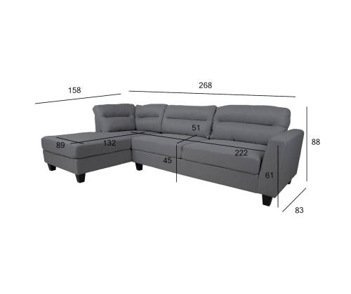 Nurgadiivan HELSINKI VN 268x158/83xH88cm, tumehall