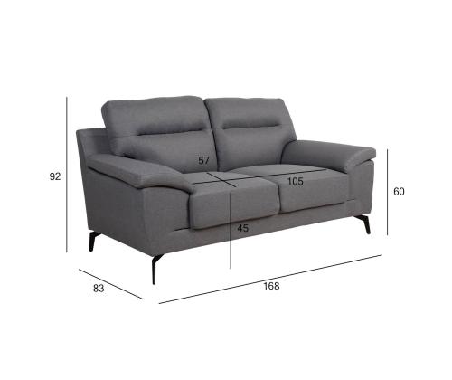 Diivan ENZO 2-kohaline 168x83xH92cm, tumehall