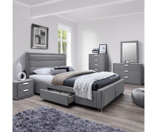 Voodi CAREN 160x200cm, hall, 165x220,5xH110cm, MDF, polüesterkangas