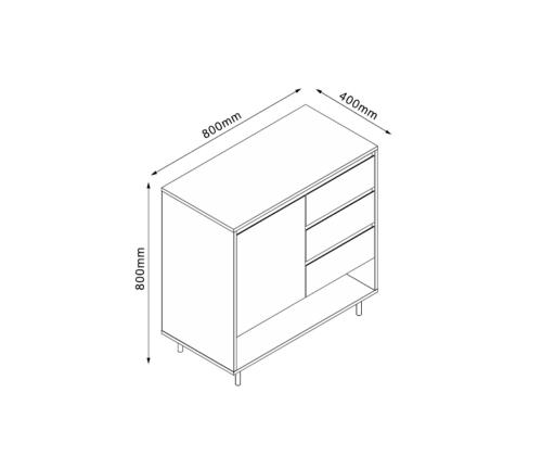 Kummut HERTA 80x40xH80cm, valge/hele puit