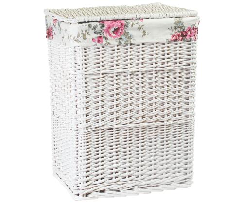 Pesukorv MAX-1, 45x33xH59cm, valge punutis, lilleline kangas