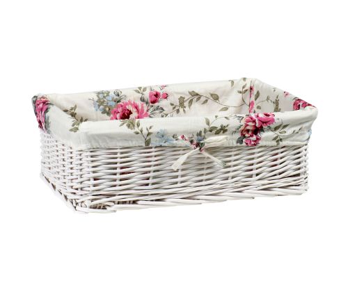 Korv MAX-4, 42x29xH14cm, valge punutis, lilleline kangas