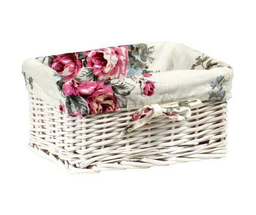 Korv MAX-5, 24x18xH12cm, valge punutis, lilleline kangas