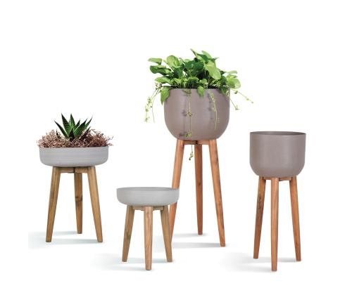 Lillepott SANDSTONE puidust jalgadega D39xH51cm, hall