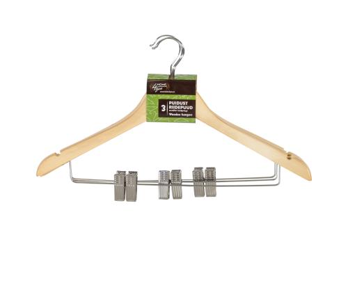 Riidepuud 3tk/komplektis, klambritega, puit, naturaalne