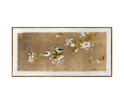 Maal raamiga 60x120cm, lind kuldsel