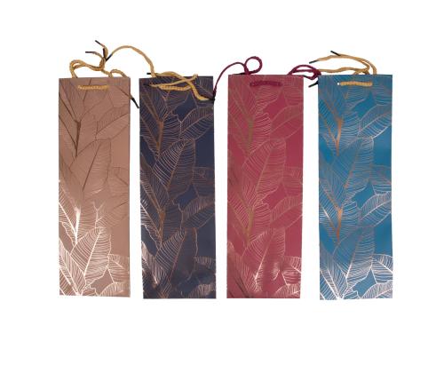 Kinkekott pudelile LEAF, 12x8x36cm, mix