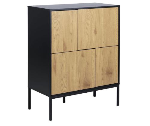 Kummut SEAFORD 80x40xH103cm, tamm/must, raam: MDF, lakitud; uksed: melamiin, metsik tamm; jalad: metall