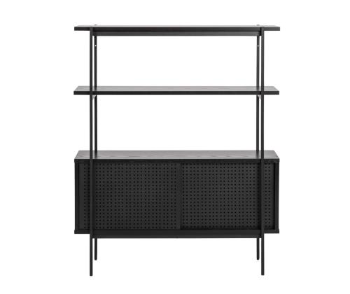 Riiul ANGUS 94x27xH114cm, must, riiulid: must saare melamiin, raam/kapi liuguks: metall