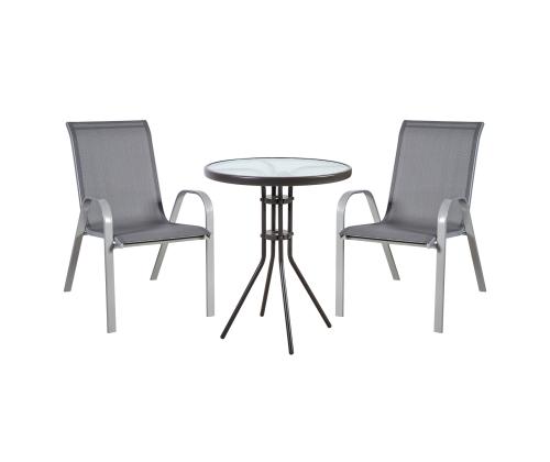 Aiamööblikomplekt DUBLIN laud, 2 tooli, hall