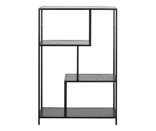 Riiul SEAFORD 77x35xH114cm, 3x, riiulid: must saare melamiin, raam: must metall, asymmetric