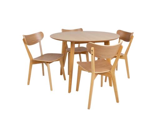 Söögilauakomplekt ROXBY ümar laud D105xH76cm, 4 tooli (AC91520 ), tamm