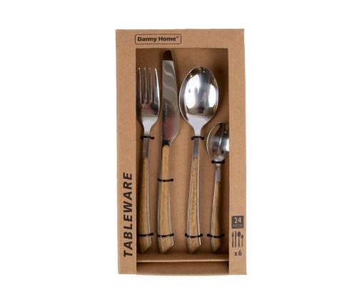 Söögiriistad DUNE 24-osa, metallist, puidu imitatsiooniga käepidemel