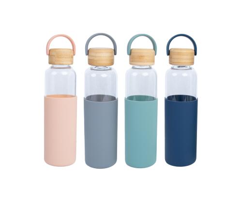 Joogipudel GLASS H22,5cm 550ml, klaasist, bambusest korgiga