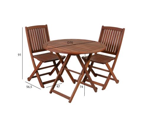 Rõdukomplekt NANTES laud ja 2 tooli, meranti