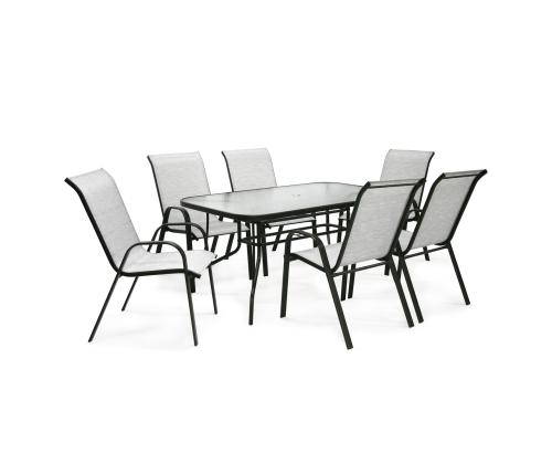 Aiamööblikomplekt DUBLIN laud ja 6 tooli, hõbehall