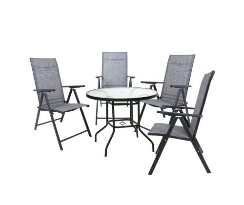 Aiamööblikomplekt DUBLIN laud ja 4 kokkupandavat tooli, hall
