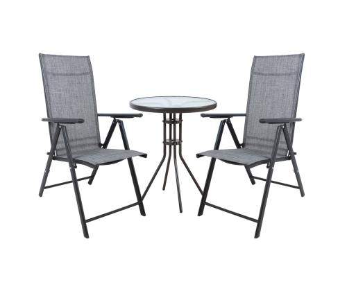 Aiamööblikomplekt DUBLIN laud, 2 kokkupandavat tooli, hall