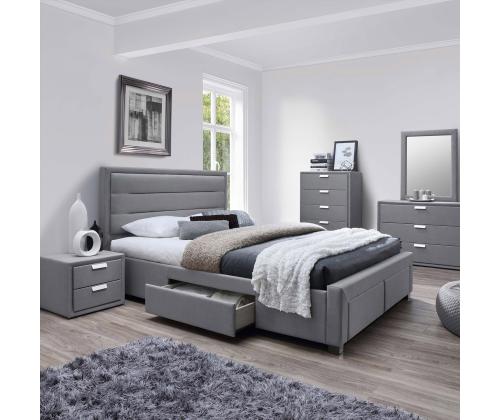 Voodi CAREN 160x200cm, madratsiga HARMONY DELUX, hall, 165x220,5xH110cm, MDF, polüesterkangas