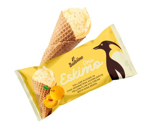 ONU ESKIMO Kollase ploomi ja chia seemnetega koorejäätis vahvlikoonuses 165ml/84g x 28