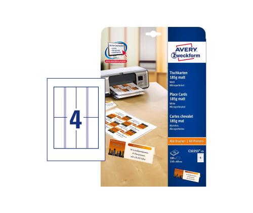 Nimesildikaart AVERY Zweckform 110x40mm 185g mikroperf.-ga 25 lehte matt valge