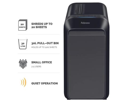 Paberipurustaja FELLOWES LX221 20 lehte must korpus (mikro tükid)