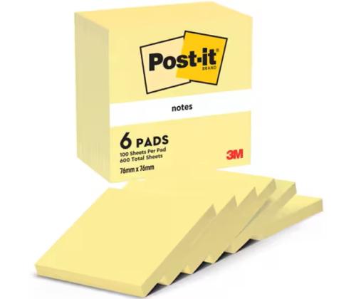märkmepaber 76x76mm POST-IT kanaari kollane 6x100 lehte