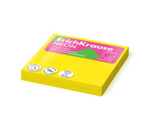 Märkmepaber ERICH KRAUSE Neon, 75х75 mm, 100 lehte, kollane