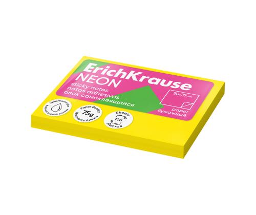Märkmepaber ERICH KRAUSE Neon, 50х75 mm, 100 lehte, kollane
