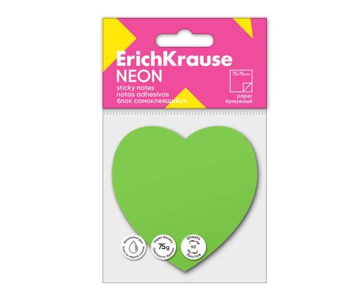 Märkmepaber ERICH KRAUSE Neon, Heart, 75х75 mm, 50 lehte, roheline