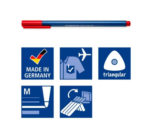 Pastapliiats korgiga STAEDTLER triplus® ball 437 M1,0mm 4 värvi komplekt