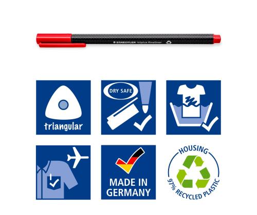 Pastapliiats korgiga STAEDTLER triplus® fineliner 334 0,3mm 4 värvi komplekt