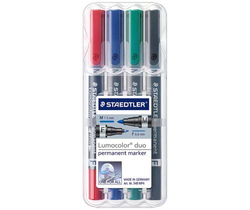 Permanentne marker STAEDTLER Lumocolor Duo 348 kahe otsaga 0,61,5mm 4 värv komplekti