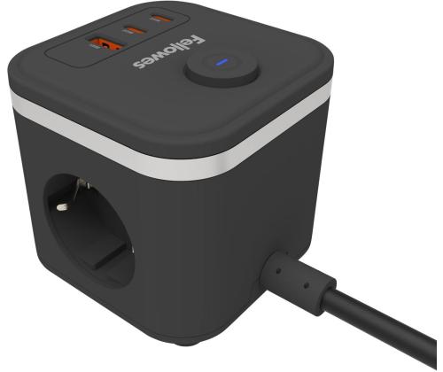 Pikendusjuhe FELLOWES Ampra 3-pesa, 1 x USB-A ja 2 x USB-C, lülitiga must