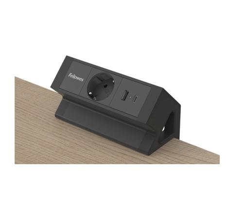 Pikendusjuhe  laadimisjaam lauale FELLOWES Desk 1-pesa, 1 x USB-A ja 1 x USB-C must