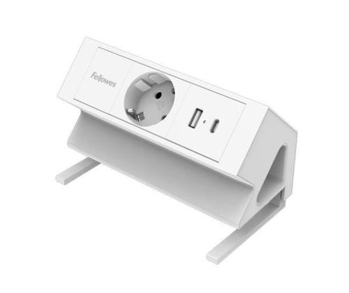 Pikendusjuhe  laadimisjaam lauale FELLOWES Desk 1-pesa, 1 x USB-A ja 1 x USB-C valge