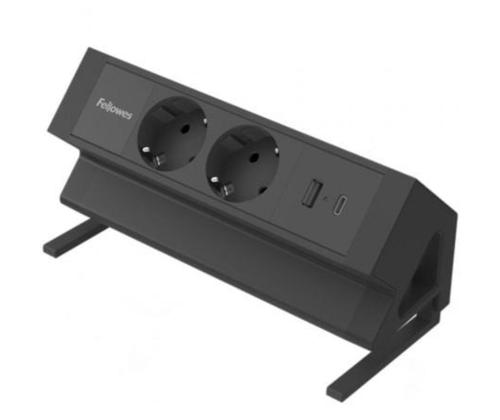 Pikendusjuhe  laadimisjaam lauale FELLOWES Desk 2-pesa, 1 x USB-A ja 1 x USB-C must