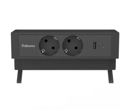 Pikendusjuhe  laadimisjaam lauale FELLOWES Desk 2-pesa, 1 x USB-A ja 1 x USB-C must