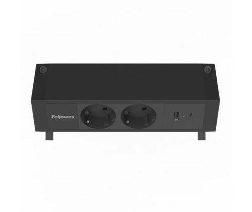 Pikendusjuhe  laadimisjaam lauale FELLOWES Desk 2-pesa, 1 x USB-A ja 1 x USB-C must