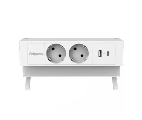 Pikendusjuhe  laadimisjaam lauale FELLOWES Desk 2-pesa, 1 x USB-A ja 1 x USB-C valge