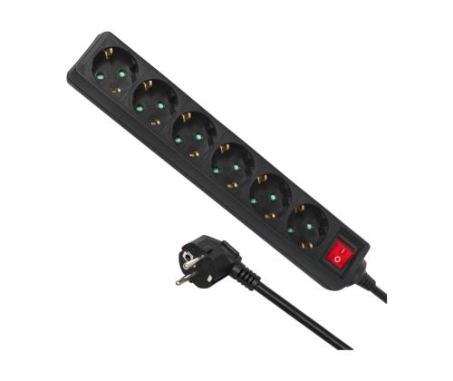 Pikendusjuhe 6-osaline 5m lülitiga must, maandusega