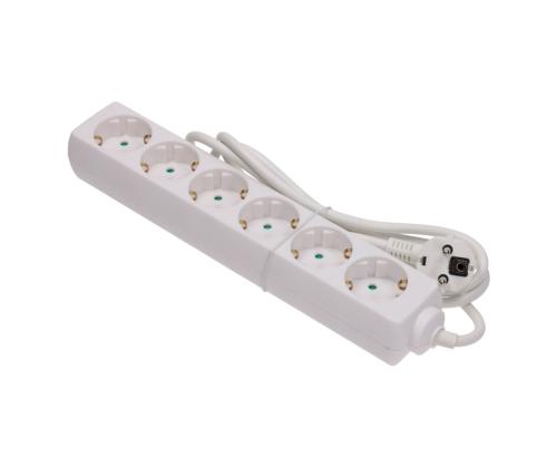 Pikendusjuhe 6-osaline valge 5m lülitiga, maandusega