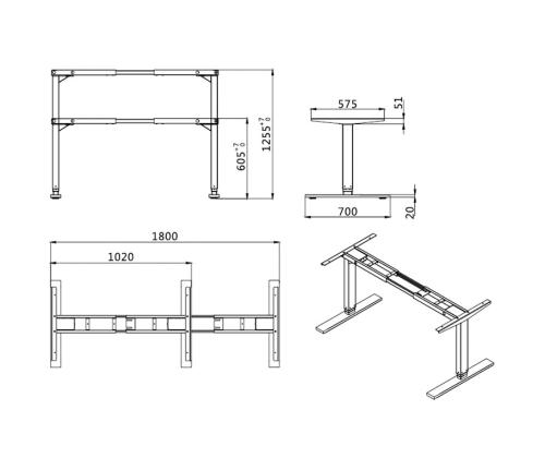 Elektriline töölauaraam PERUS 3 teleskoop 2-jalgne 2-mootoriga 4 mälukohaga must
